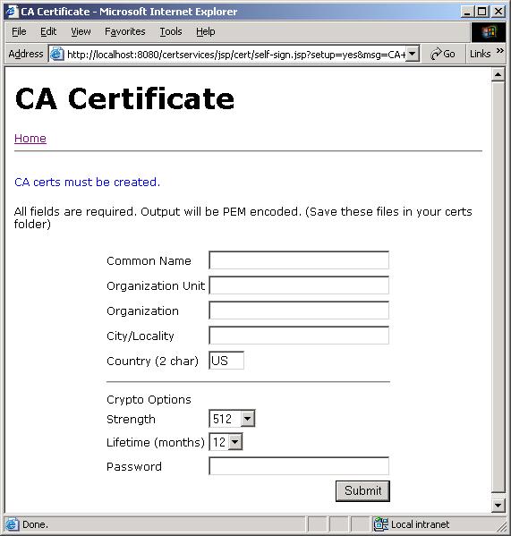 CA certificate installation page