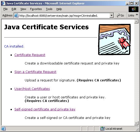 The JCS Web tool main menu
